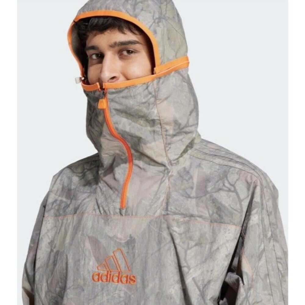 Adidas Camo Jacket Q1 Mens M  Gray Hooded Anorak 1/4 Zip Lined Outdoor JD5418 - Picture 3 of 13
